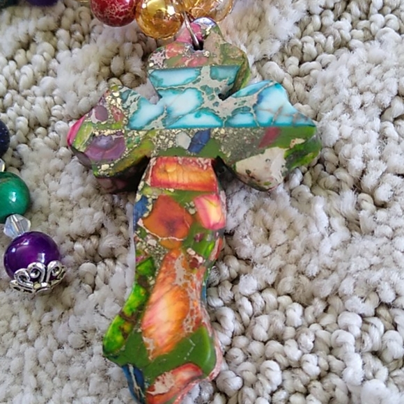 Handmade Gemstone Necklace Set Jasper Cross - Picture 2 of 8